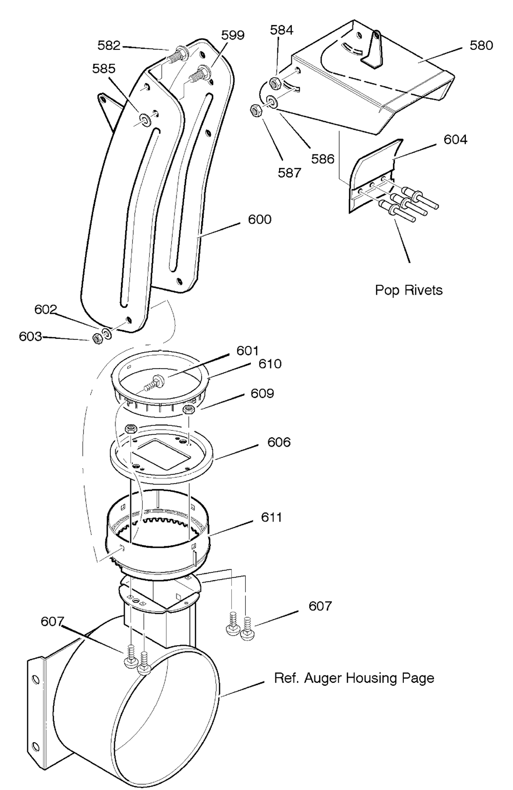 Discharge Chute Diagram and Parts List for 629109X85A 2004 Briggs and Stratton Snow Blower